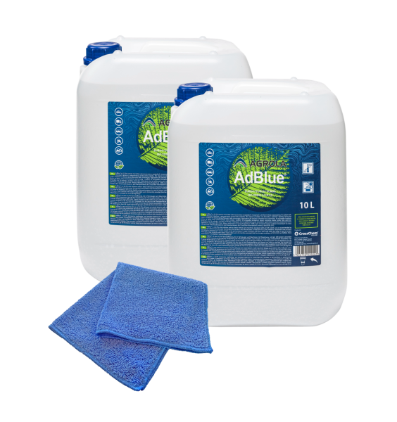 2x AGROLA AdBlue® inkl. Füllschlauch 10 L + Microfasertuch blau