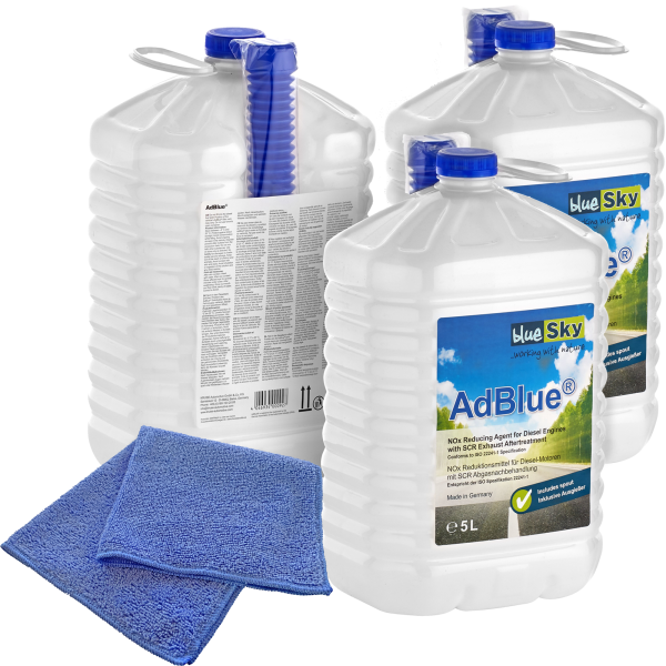 3x blueSky AdBlue® inkl. Ausgießer 5 L + Microfasertuch blau