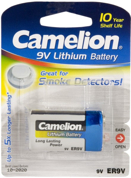 ChiliTec 9V-Block-Batterie CAMELION Lithium 1200mAh, ideal für z.B. Rauchmelder