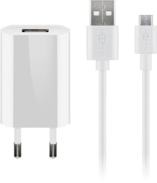 goobay Micro USB Ladeset 1 A Netzteil mit Micro USB Kabel weiß 1 m (1er Softpack)